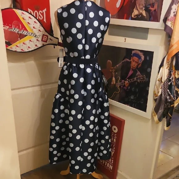 Kay Unger Navy and White Polka Dot A-Line Dress - Picture 5 of 9
